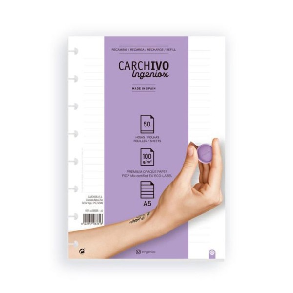BLOCO RECARGA A5 100gr. 50FLS PAUTADO -  P/ CADERNO INTELIGENTE INGENIOX