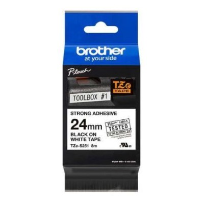 FITA P/ GRAVAÇAO BROTHER P-TOUCH TZES251 24MM x 8MT TEXTO PRETO / FITA  BRANCO - SUPER ADESIVA
