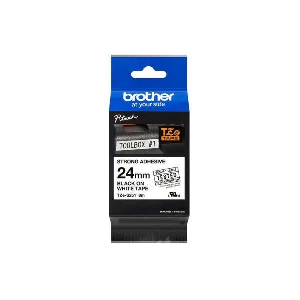 FITA P/ GRAVAÇAO BROTHER P-TOUCH TZES251 24MM x 8MT TEXTO PRETO / FITA  BRANCO - SUPER ADESIVA