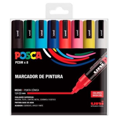 BLISTER C/ 8 x MARCADORES UNIBALL POSCA PC5M 1.8-2.5mm 