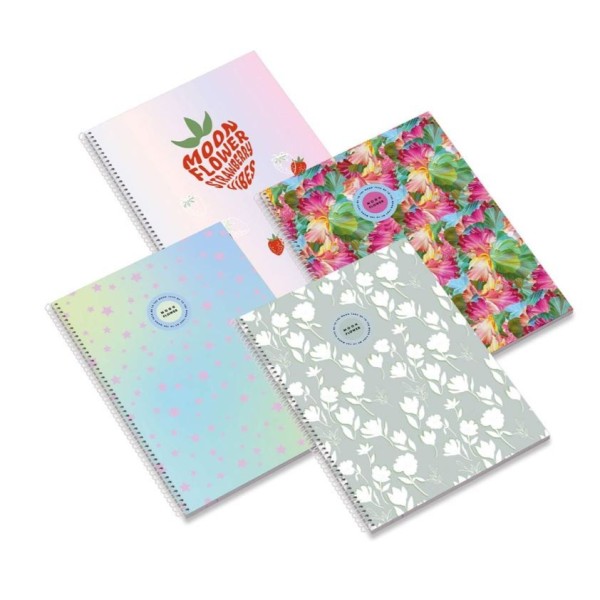 CADERNO ESPIRAL CAPA DURA AMBAR MOONFLOWER  A4  100gr. 80FLS QUADRICULADO CORES SORTIDAS
