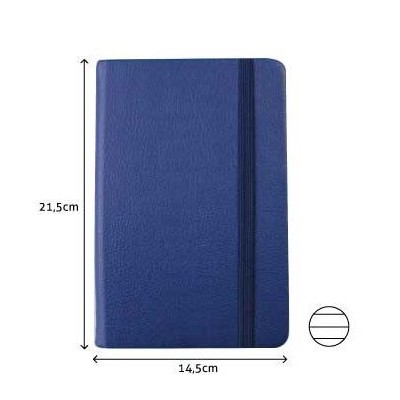 BLOCO NOTAS PAUTADO 215x145mm  116FLS CAPA SEMI PELE AZUL C/ELASTICO