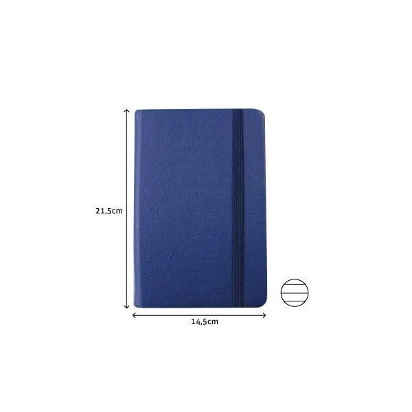 BLOCO NOTAS PAUTADO 215x145mm  116FLS CAPA SEMI PELE AZUL C/ELASTICO