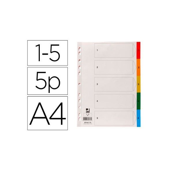 SEPARADOR PLASTICO A4 NUMERADO 1-5   - PESTANA COLORIDA