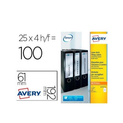 ETIQUETAS BRANCAS A4 AVERY 192x61mm 100FLS x 4 ETIQ.