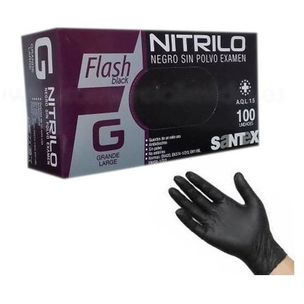 LUVAS DESCARTAVEIS S/PO NITRILO TAMANHO L PRETO 6gr.  Cx100