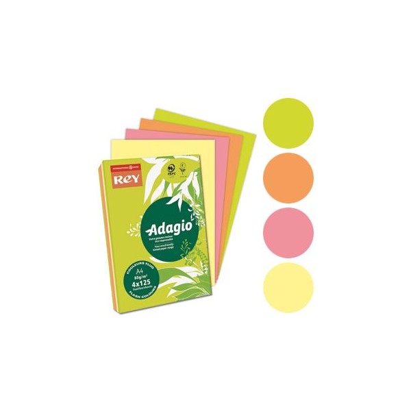 RESMA PAPEL FOTOCOPIA ADAGIO A4 80GR. 4x125FLS CORES FLUORESCENTES