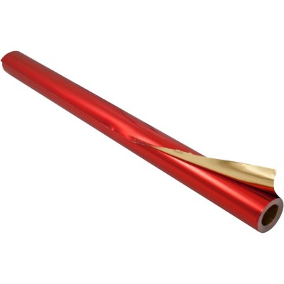 ROLO PAPEL METALIZADO FOLIA 50CM x 10MT  DUPLA FACE OURO / VERMELHO