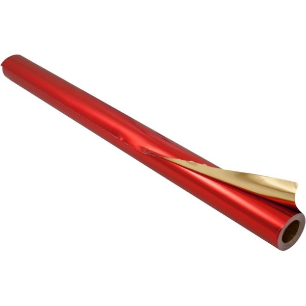 ROLO PAPEL METALIZADO FOLIA 50CM x 10MT  DUPLA FACE OURO / VERMELHO