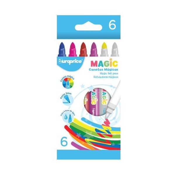 BLISTER C/ 6x CANETAS MAGICAS COM TINTA A BASE DE AGUA  3MM
