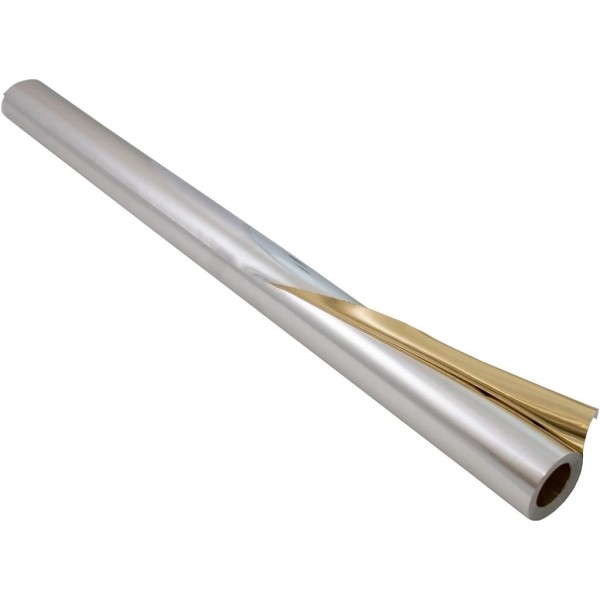 ROLO PAPEL METALIZADO FOLIA 50CM x 10MT  DUPLA FACE OURO / PRATA