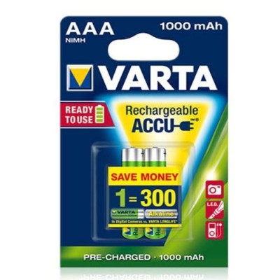 BLISTER C/ 2 x PILHAS RECARREGAVEIS VARTA HR03 AAA 1000mAh 1,2V