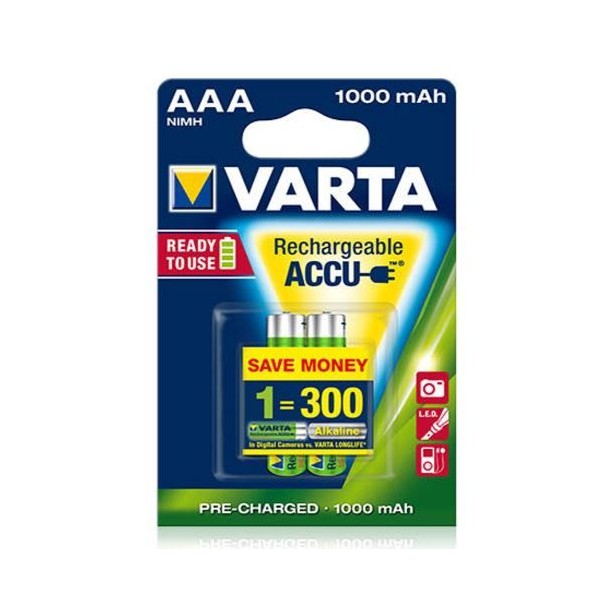 BLISTER C/ 2 x PILHAS RECARREGAVEIS VARTA HR03 AAA 1000mAh 1,2V