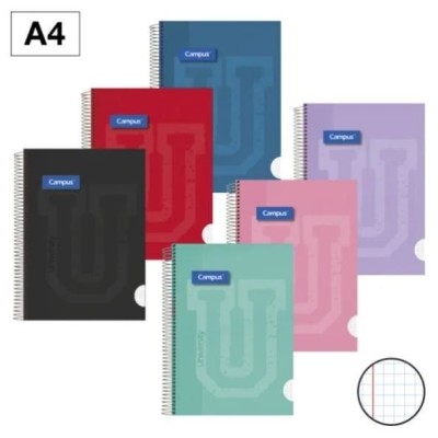 CADERNO ESPIRAL CAPA DURA CAMPUS A4 90gr. 80FLS QUADRICULADO CORES SORTIDAS