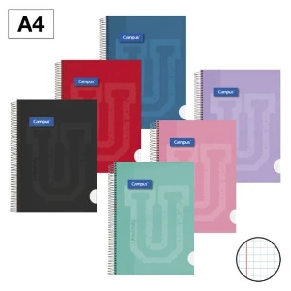 CADERNO ESPIRAL CAPA DURA CAMPUS A4 90gr. 80FLS QUADRICULADO CORES SORTIDAS