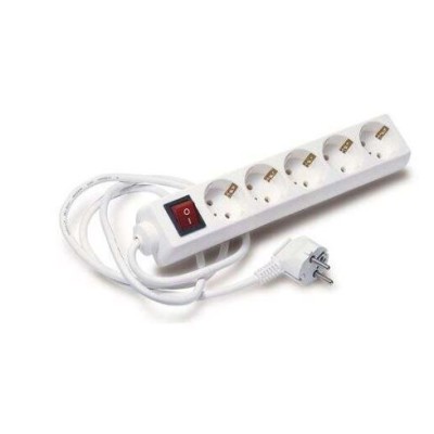 BLOCO 5 TOMADAS SCHUKO ELBAT C/ INTERRUPTOR E CABO 1.5MT - BRANCO