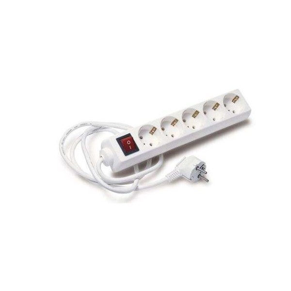 BLOCO 5 TOMADAS SCHUKO ELBAT C/ INTERRUPTOR E CABO 1.5MT - BRANCO