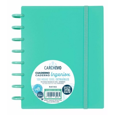 CADERNO INTELIGENTE "PP" INGENIOX A5 100gr. 100FLS PAUTADO COR VERDE