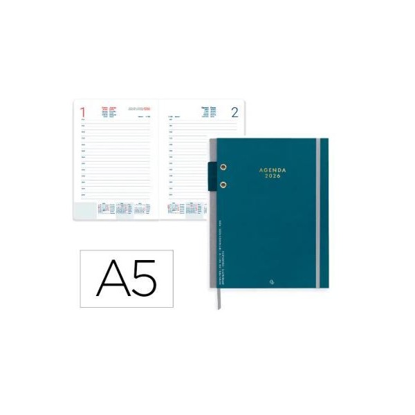 AGENDA ENCADERNADA DIARIA 2026 A5 PAXOS C/ ELASTICO AZUL
