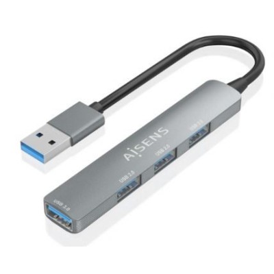 HUB AISENS C/ 4xPORTAS USB 1x3.0 3x2.0 (CABO USB 10CM) ALUMINIO