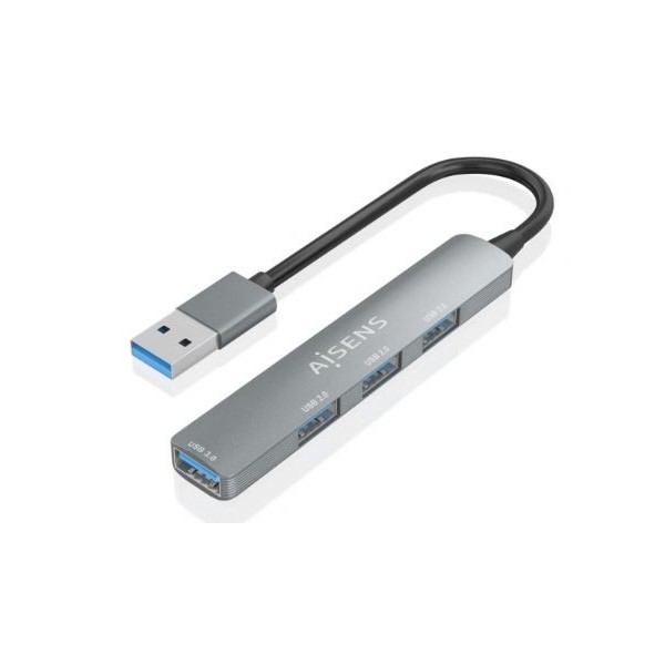 HUB AISENS C/ 4xPORTAS USB 1x3.0 3x2.0 (CABO USB 10CM) ALUMINIO