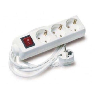 BLOCO 3 TOMADAS SCHUKO ELBAT C/ INTERRUPTOR E CABO 1.5MT - BRANCO