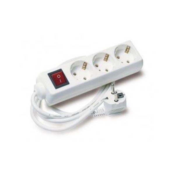 BLOCO 3 TOMADAS SCHUKO ELBAT C/ INTERRUPTOR E CABO 1.5MT - BRANCO