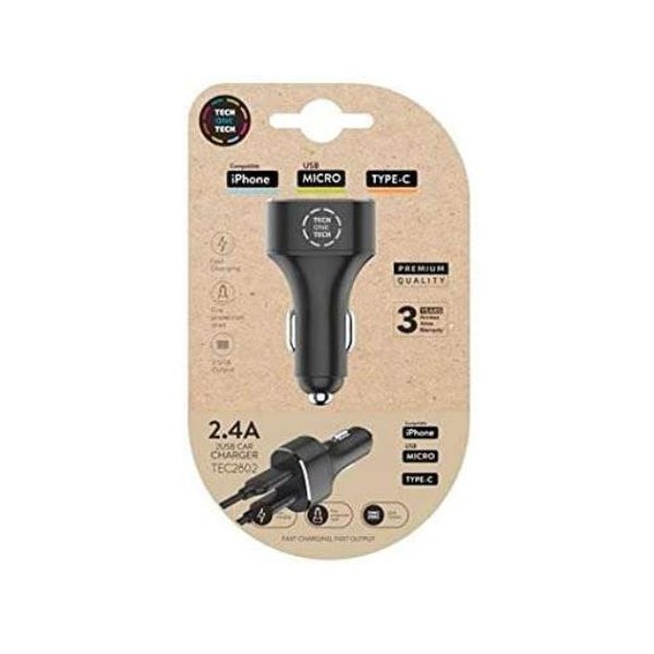 CARREGADOR DE ISQUEIRO AUTO 2xUSB-A TECH ONE TECH ALTO RENDIMENTO