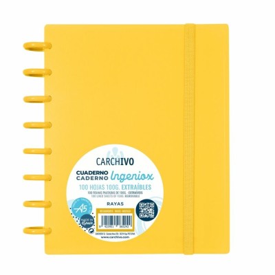 CADERNO INTELIGENTE "PP" INGENIOX A5 100gr. 100FLS PAUTADO COR AMARELO MOSTARDA