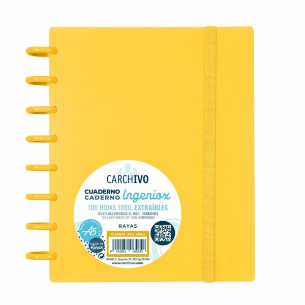CADERNO INTELIGENTE "PP" INGENIOX A5 100gr. 100FLS PAUTADO COR AMARELO MOSTARDA