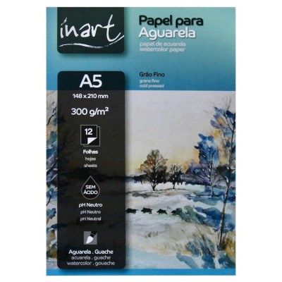 BLOCO DESENHO PAPEL AGUARELA INART A5 12FLS 300gr. - GRAO FINO