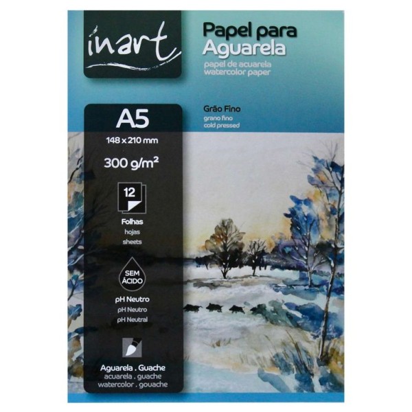 BLOCO DESENHO PAPEL AGUARELA INART A5 12FLS 300gr. - GRAO FINO