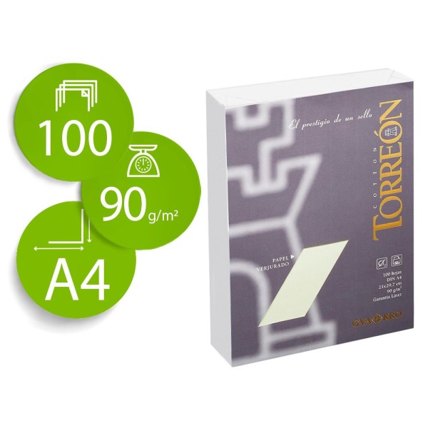 PAPEL VERGE A4 90gr. 100FLS CREME / BEGE