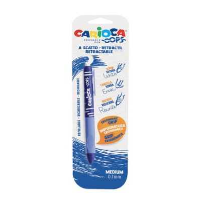 ESFEROGRAFICA RETRATIL CARIOCA OOPS 0,7mm AZUL (TINTA APAGAVEL)