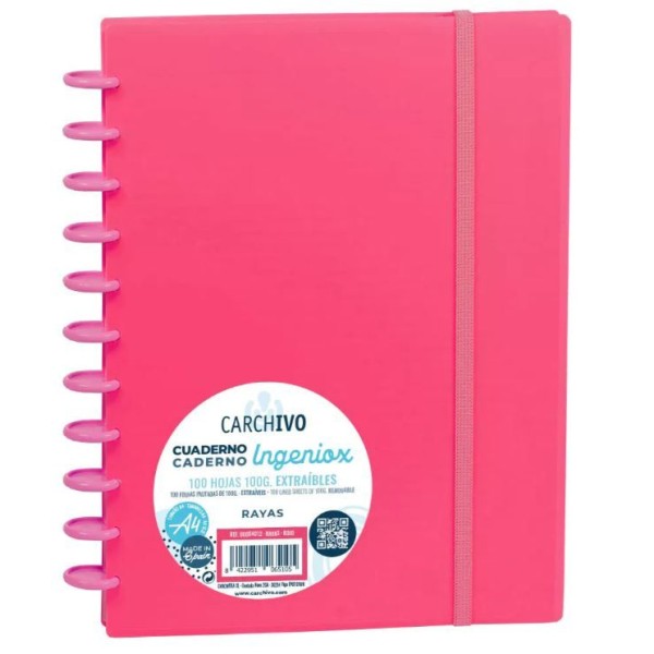 CADERNO INTELIGENTE "PP" INGENIOX A4 100gr. 100FLS PAUTADO COR VERMELHO
