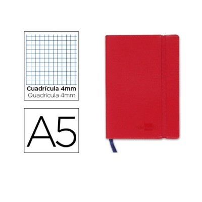 BLOCO NOTAS QUADRICULADO(4MM) 215x145mm  120FLS 70gr. CAPA SEMI PELE VERMELHO C/ELASTICO