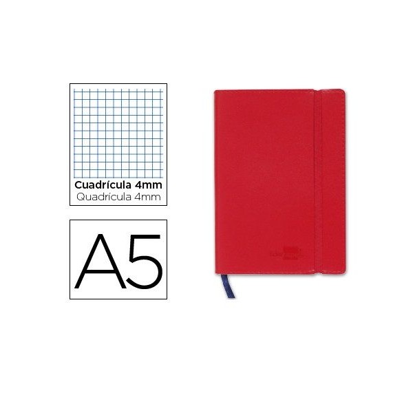 BLOCO NOTAS QUADRICULADO(4MM) 215x145mm  120FLS 70gr. CAPA SEMI PELE VERMELHO C/ELASTICO