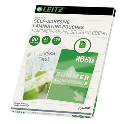 PACK C/ 100 FLS - BOLSA PLASTIFICAR TERMICA A4 80My C/ VERSO AUTOADESIVO - LEITZ