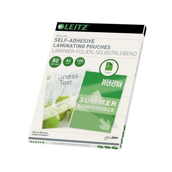 PACK C/ 100 FLS - BOLSA PLASTIFICAR TERMICA A4 80My C/ VERSO AUTOADESIVO - LEITZ