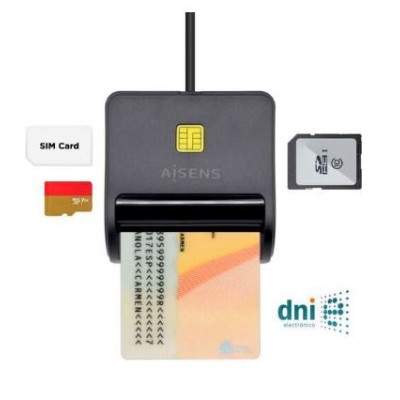 LEITOR CARTAO DNI C/ LEITOR CARTOES SIM - SD - MICRO SD - MMC - RS-MMC - MMC  AISENS C/ FIO USB 2.0