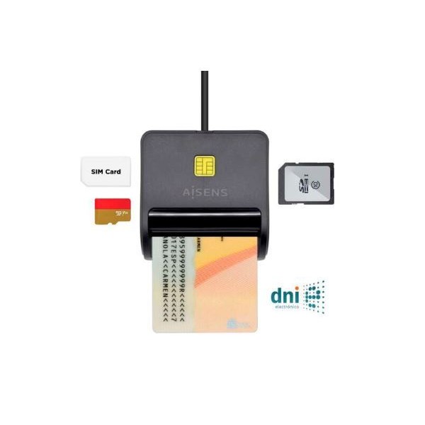 LEITOR CARTAO DNI C/ LEITOR CARTOES SIM - SD - MICRO SD - MMC - RS-MMC - MMC  AISENS C/ FIO USB 2.0
