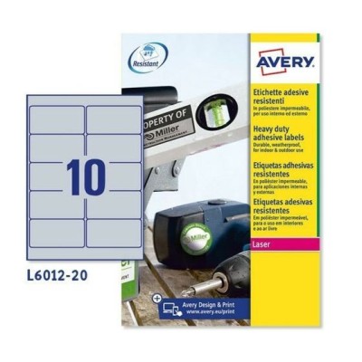 ETIQUETAS AVERY LASERJET POLIESTER 96x50.8MM PRATA 10ETIQ. x 20FLS