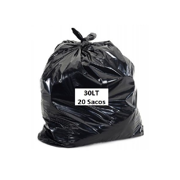 ROLO C/ 20 x SACOS LIXO PLASTICO PRETO 30LTS (52x60cm)