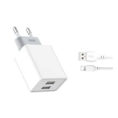 CARREGADOR P/ SMARTPHONE XO 2xUSB-A  2.4A  C/ CABO LIGHTNING 1MT BRANCO