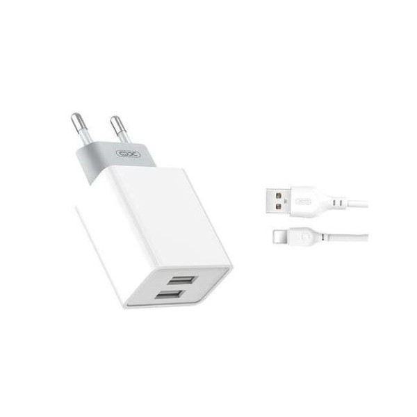 CARREGADOR P/ SMARTPHONE XO 2xUSB-A  2.4A  C/ CABO LIGHTNING 1MT BRANCO