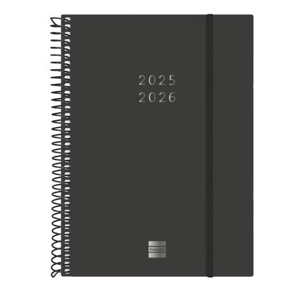 AGENDA ESCOLAR SEMANAL EM ESPIRAL 2025/26 A5 18 MESES FINOCAM NEGRO C/ ELASTICO