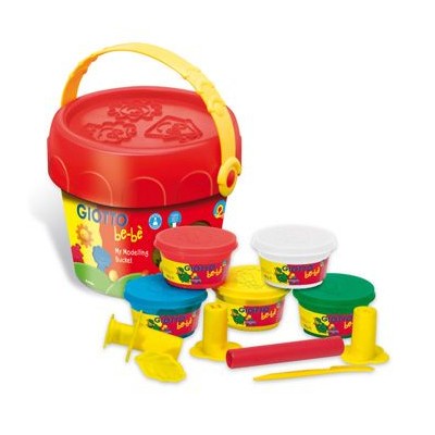 KIT PASTA DE MODELAR GIOTTO BEBE - BALDE C/  5 CORES PRIMARIAS 100gr.  + ESPATULA + ROLO + EXTRUSOR + BOLSA