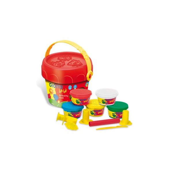 KIT PASTA DE MODELAR GIOTTO BEBE - BALDE C/  5 CORES PRIMARIAS 100gr.  + ESPATULA + ROLO + EXTRUSOR + BOLSA