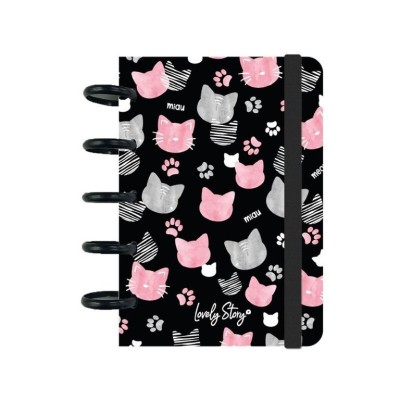 CADERNO ESPIRAL CAPA PLASTICA A6 LOVELY STORY MIAU PRETO