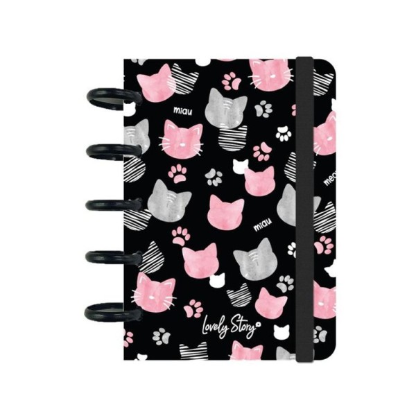 CADERNO ESPIRAL CAPA PLASTICA A6 LOVELY STORY MIAU PRETO